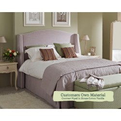 Euro King Headboard Winged Caldey Customers Own Material Contrast Piped House Cotton Vanilla
