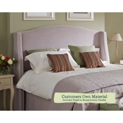 Euro King Headboard Winged Caldey Customers Own Material Contrast Piped House Cotton Vanilla