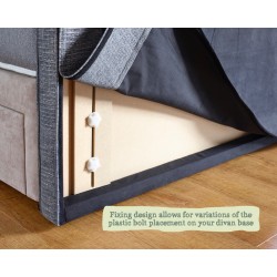 Fixing design allows for variations of the plastic bolt placement on your divan base.