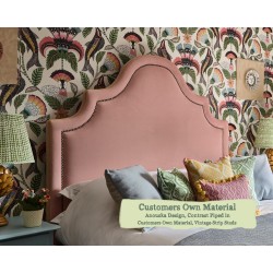 Euro King Bed Kerrera Customers Own Material Contrast Piped COM Vintage Strip Studs
