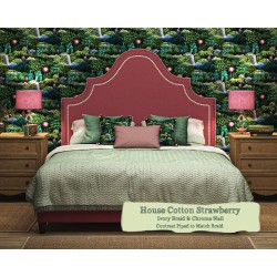 Euro King Bed Kerrera House Cotton Strawberry Ivory Braid Chrome Nail Contrast Piped to Match Braid