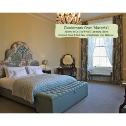 Euro King Bed Eigg Morris & Co The Brook Tapestry Linen Contrast Piped and bed Base Customers Own Material