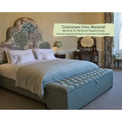 Euro King Bed Eigg Morris & Co The Brook Tapestry Linen Contrast Piped and bed Base Customers Own Material