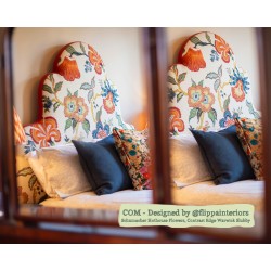 Eigg Bed in COM Schumacher Hothouse Flowers, edge in Warwick Slubby Linen Cayenne - Designed by Flippa Interiors Ltd