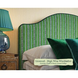 Barra Bed in Linwood High Wire Wimbledon, Contrast Piped in Romo Linara Indigo