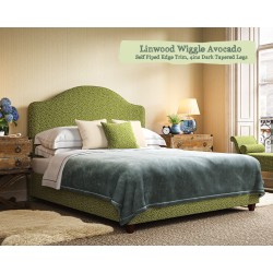 Barra Bed in Linwood Wiggle Avocado, Self Piped, 4ins Dark Tapered Feet