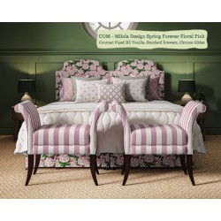 Puffin Coll Bed shown in Milola Design Spring Forever Floral Pink, Contrast Piped House Cotton Vanilla.
