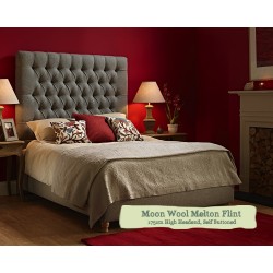 Euro King Bed Lismore Moon Wool Melton Flint 175cm High Headend Self Buttoned
