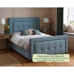 Euro King Bed Jura Customers Own Material 150cm Low Headend High Buttoned Footend Self Buttoned Vintage Studs