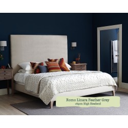 Euro King Grand Bed Arran Romo Linara Feather Grey 165cm High Headend 6ins Legs