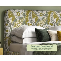 Euro King Faray Grand Bed Rapture & Wright Tabriz Pale Celadon 127cm Vintage Strip Studs 6ins Leg