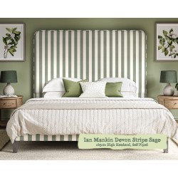 Euro King Faray Grand Bed Ian Mankin Devon Stripe Sage 165cm Self Piped 6ins Leg