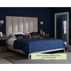 Euro King Grand Bed Taransay Romo Linara Feather Grey 175cm High Headend 6ins Legs