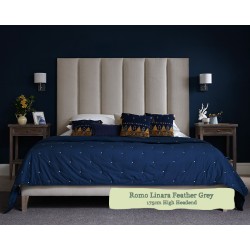 Euro King Grand Bed Taransay Romo Linara Feather Grey 175cm High Headend 6ins Legs