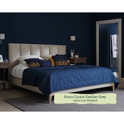 Euro King Grand Bed Taransay Romo Linara Feather Grey 150cm Low Headend 6ins Legs