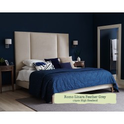 Euro King Grand Bed Tiree Romo Linara Feather Grey 175cm High Headend 6ins Leg