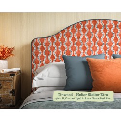 Barra Headboard in Linwood Helter Skelter Etna, 96cm High, Contrast Piped in Romo Linara Steel Blue