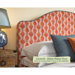 Barra Headboard in Linwood Helter Skelter Etna, 96cm High, Contrast Piped in Romo Linara Steel Blue