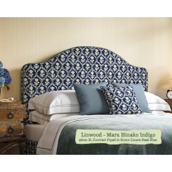 Barra Headboard in Linwood Maru Hinako Indigo, 96cm High, Contrast Piped in Romo Linara Steel Blue