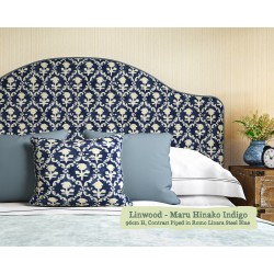 Barra Headboard in Linwood Maru Hinako Indigo, 96cm High, Contrast Piped in Romo Linara Steel Blue