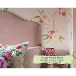 Kingsize Headboard Barra House Weave Blush 96cm Height 11mm Gold Strip Studs