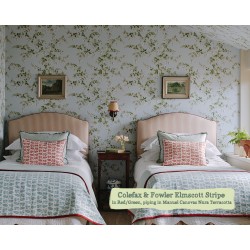 Single Bed Caldey Colefax & Fowler Elmscott Stripe Red Green Contrast Piped Manuel Canovas Nura Terracotta