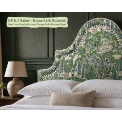 Single Kerrera Bed in GP & J Baker Home Park Emerald, Inset Ivory Braid + 11mm Vintage Studs, Contrast Piped
