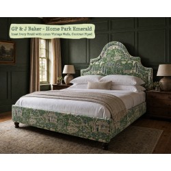 Super King Kerrera Bed in GP & J Baker Home Park Emerald, Inset Ivory Braid + 11mm Vintage Studs, Contrast Piped