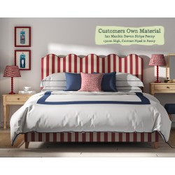 Solas Bed in Customers Own Material - Ian Mankin Devon Stripe Peony, 132cm High Headend, Contrast Piped in Peony