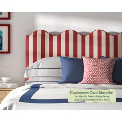 Solas Bed in Customers Own Material - Ian Mankin Devon Stripe Peony, 132cm High Headend, Contrast Piped in Peony