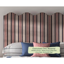 Solas Bed in Customers Own Material - Mulberry Home Shelter Stripe Indigo/Red, 170cm High Headend, Backtacked Edge