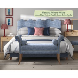 Solas Bed in Natural Weave Wave, 132cm High Headend, Contrast Piped in House Cotton Vanilla