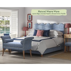 Solas Bed in Natural Weave Wave, 132cm High Headend, Contrast Piped in House Cotton Vanilla