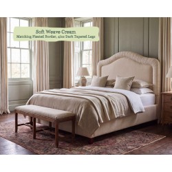 Tresco Bed in Soft Weave Cream, with a pleated border, self piped and 4ins Dark Turned Legs