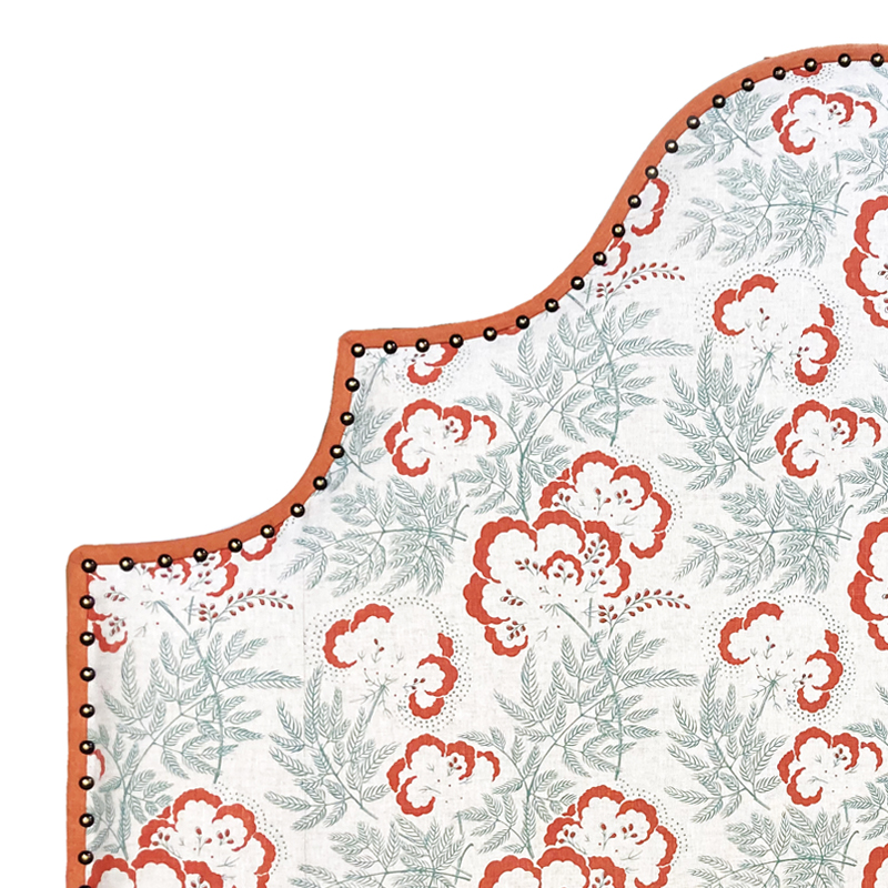 Super King Samson Headboard - Customers Own Material - Rapture & Wright Cloud Garden Coral - Outside Border with Return in HC Lava - Vintage Nails - With Pillowstop - 235518 copy 2