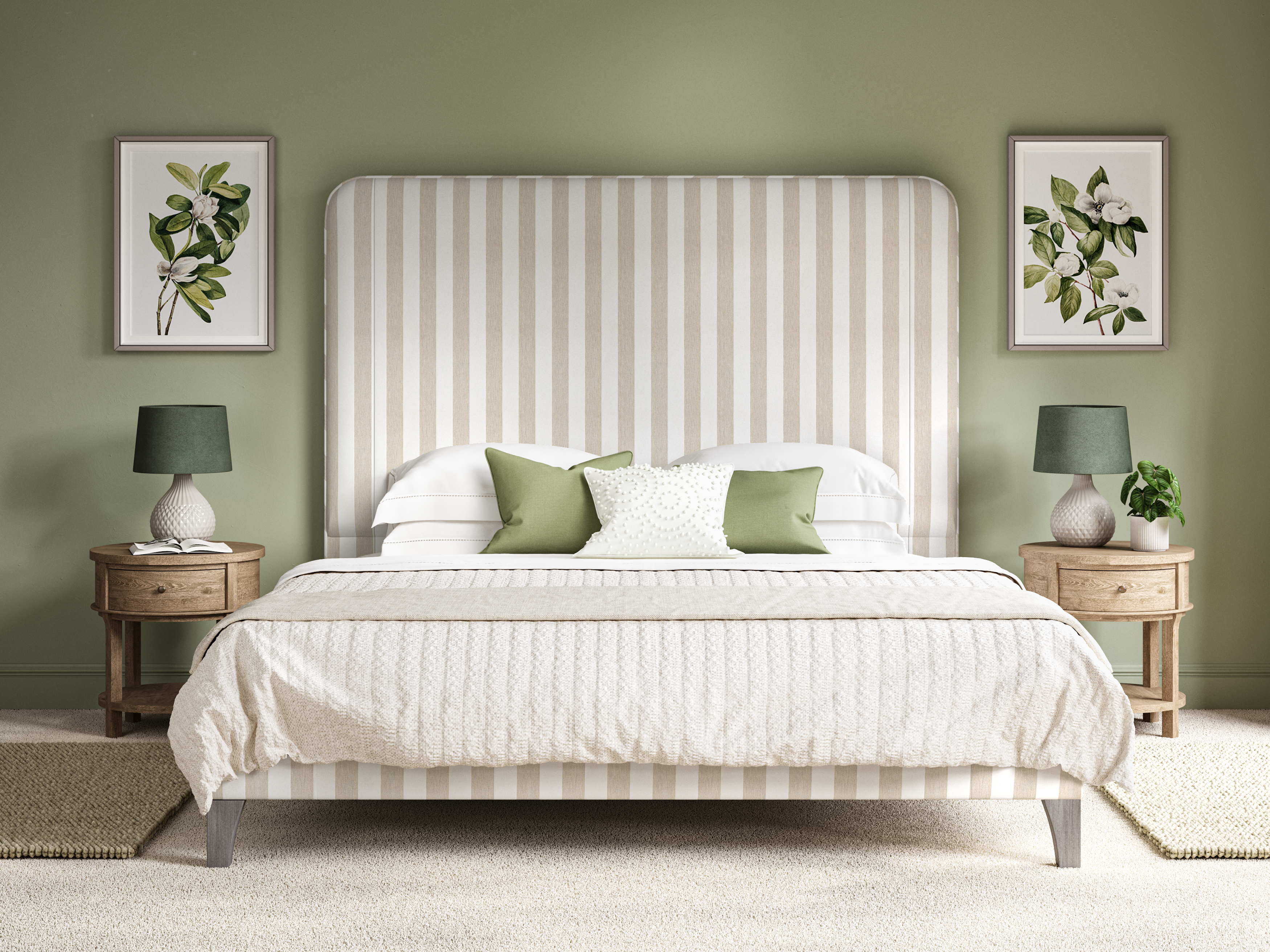 Faray Grand Bed Ian Mankin Devon Stripe Cream 2