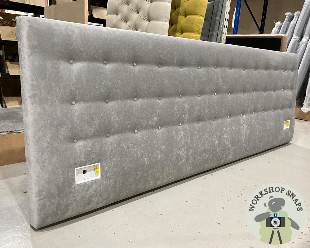 Bespoke Floor Standing Islay Headboard - House Velvet Silver - 100cmH x 290cmW - 2x Plug Socket Cutouts - 224451 (1)